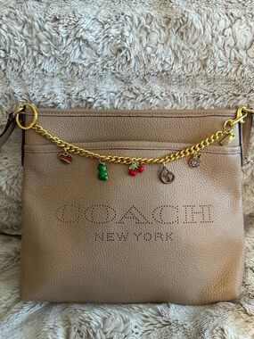 Coach Tan Leather Crossbody with Fashion Multicolor Charms